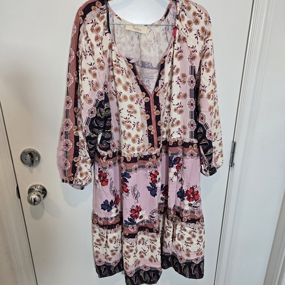 Westbound Nurture Floral Dress in Pale Pink and Cream Patchwork Floral Motif